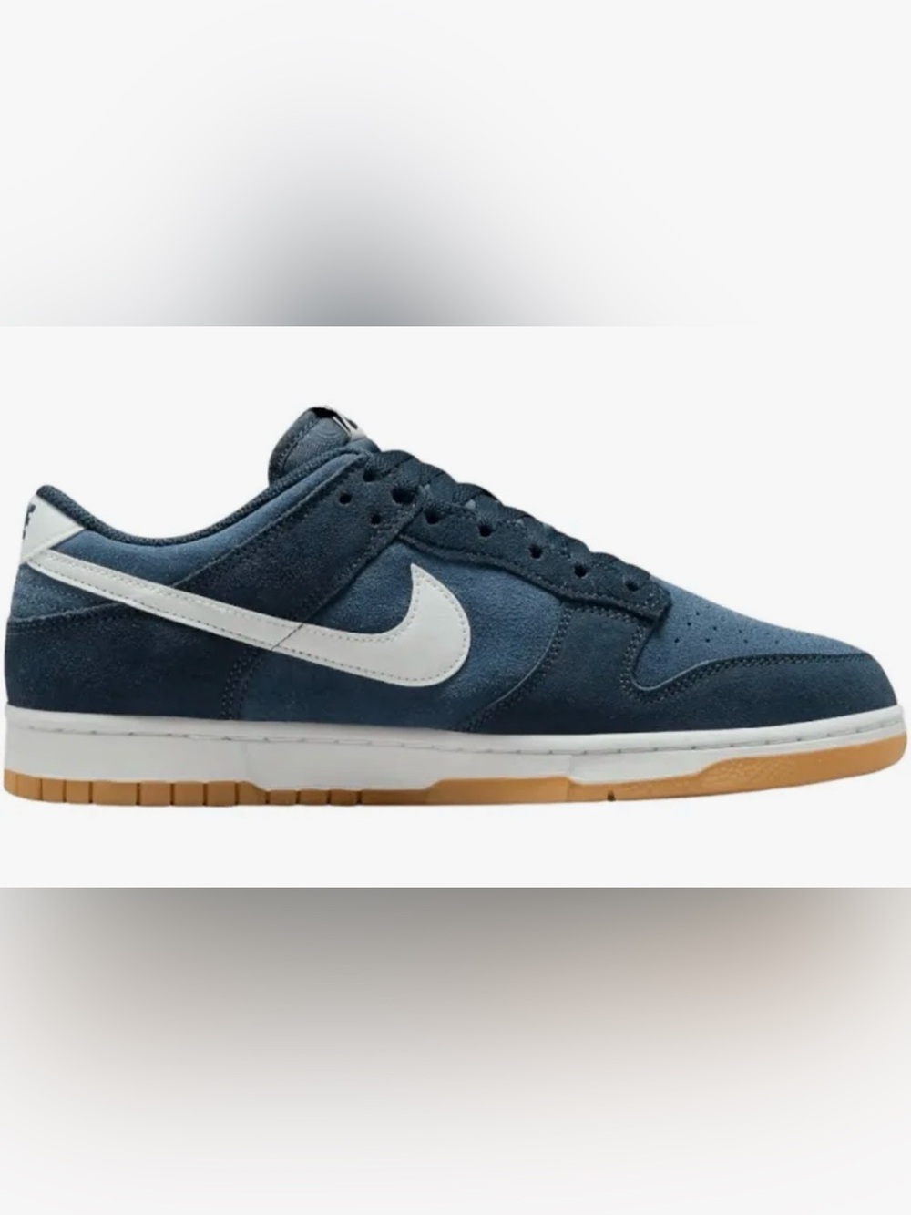 Men’s Dunk Retro Low SE Monsoon Blue Suede Sneakers with White Swoosh